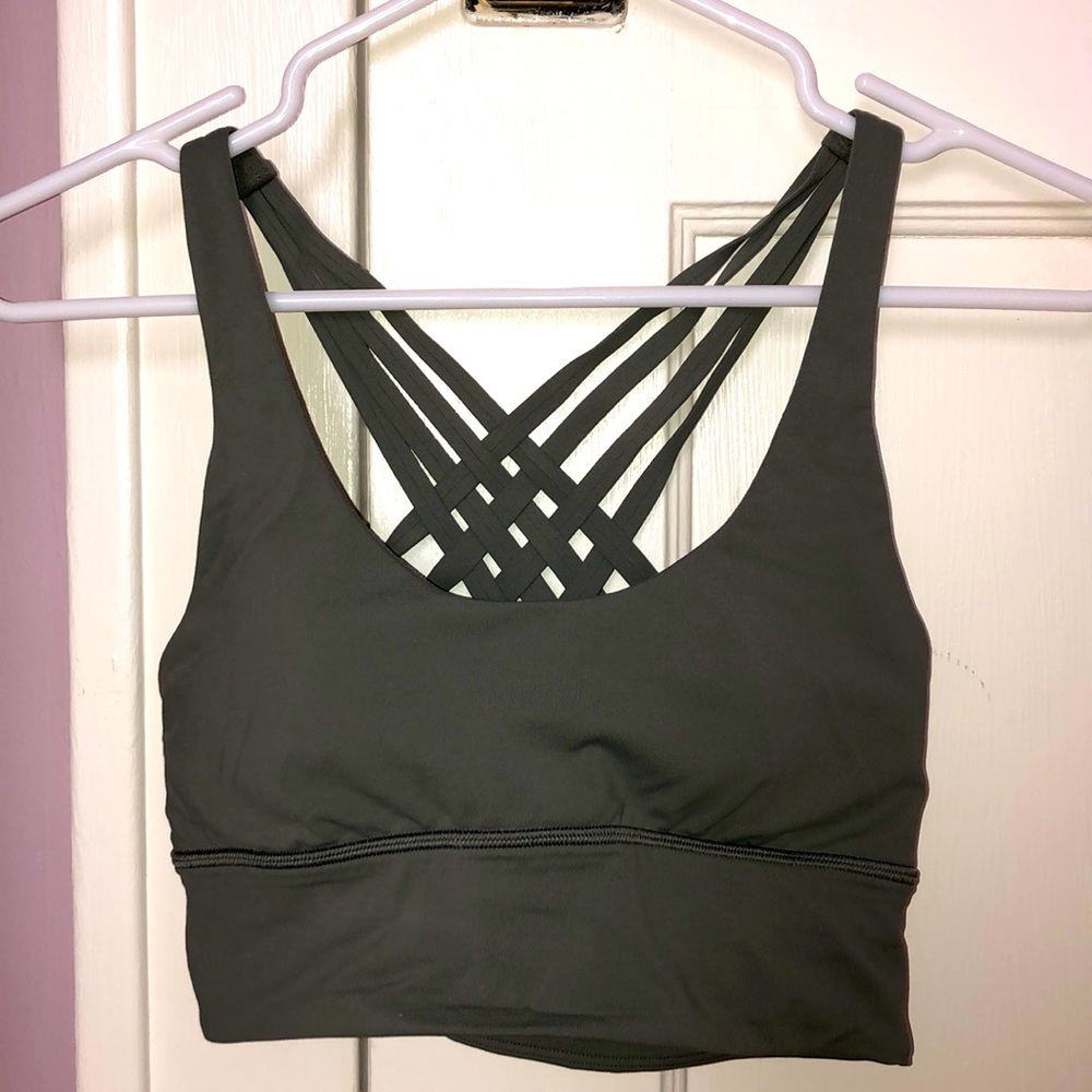 Lululemon sage green long line bra, size 4